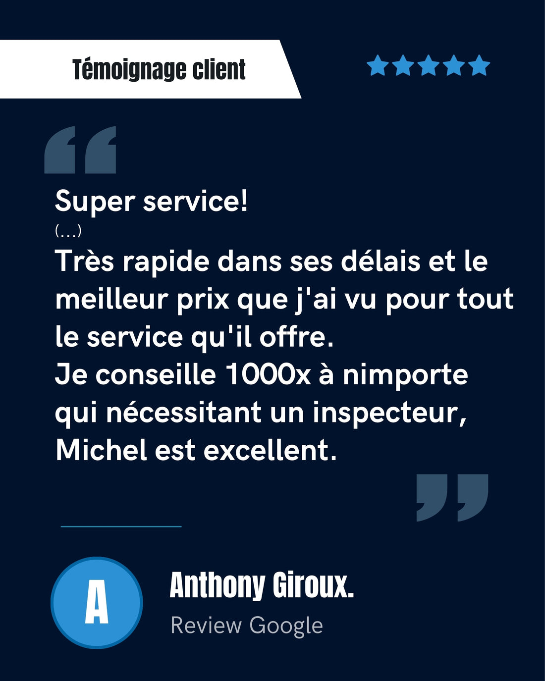 « Je conseille 1000x » — un nouveau témoignage pour Inspection Veloso